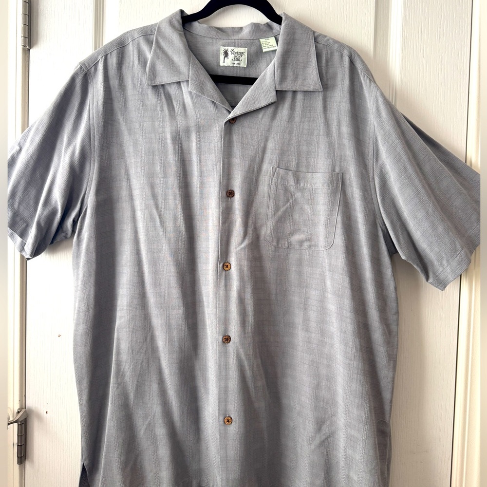 Vintage Silk Men’s Button Front Silk/Cotton Blend Gray Shirt Sz XXL Untuck Style